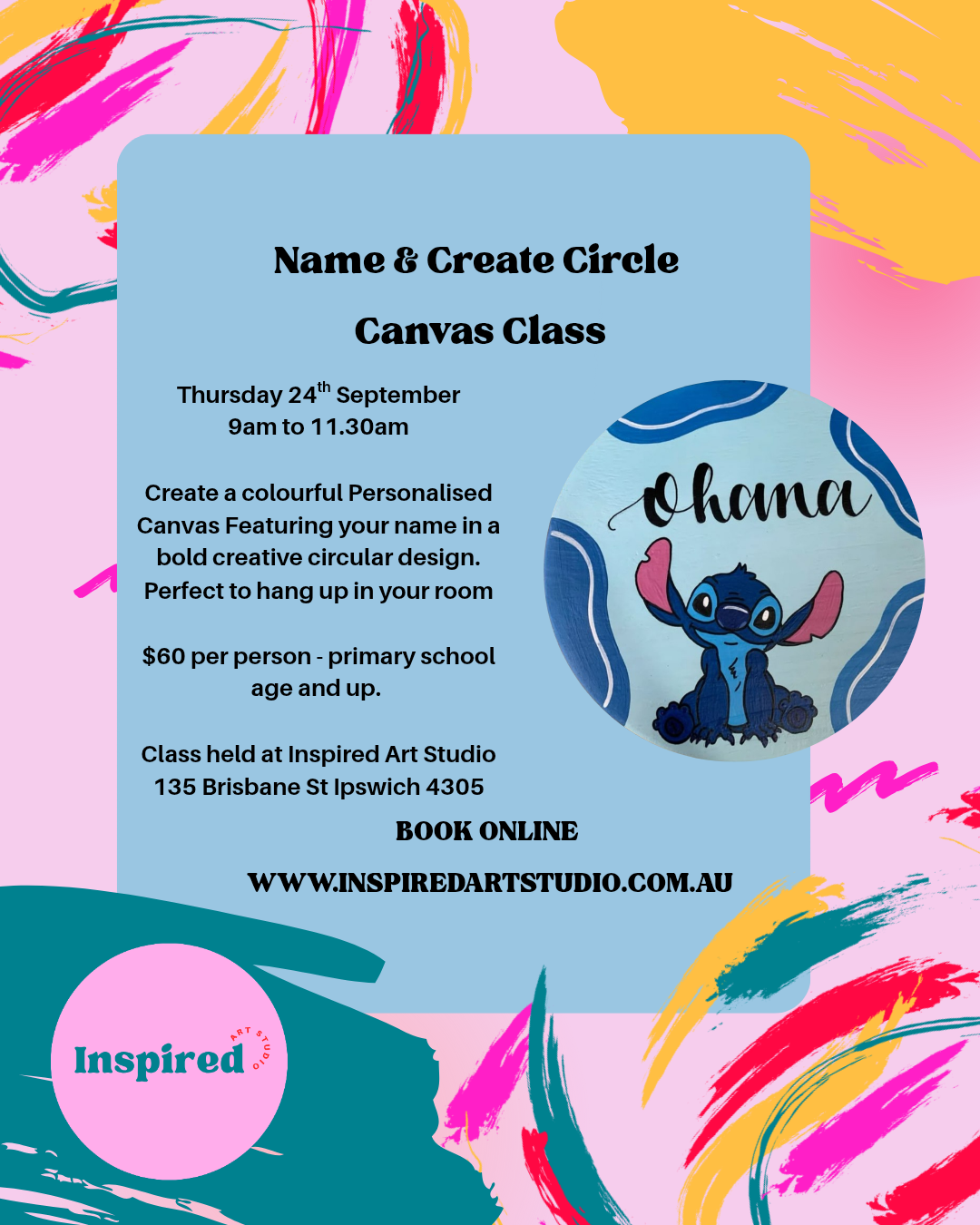 Name and Create Circle Canvas Painting- Thur 24th Sep 9am to 11:30am