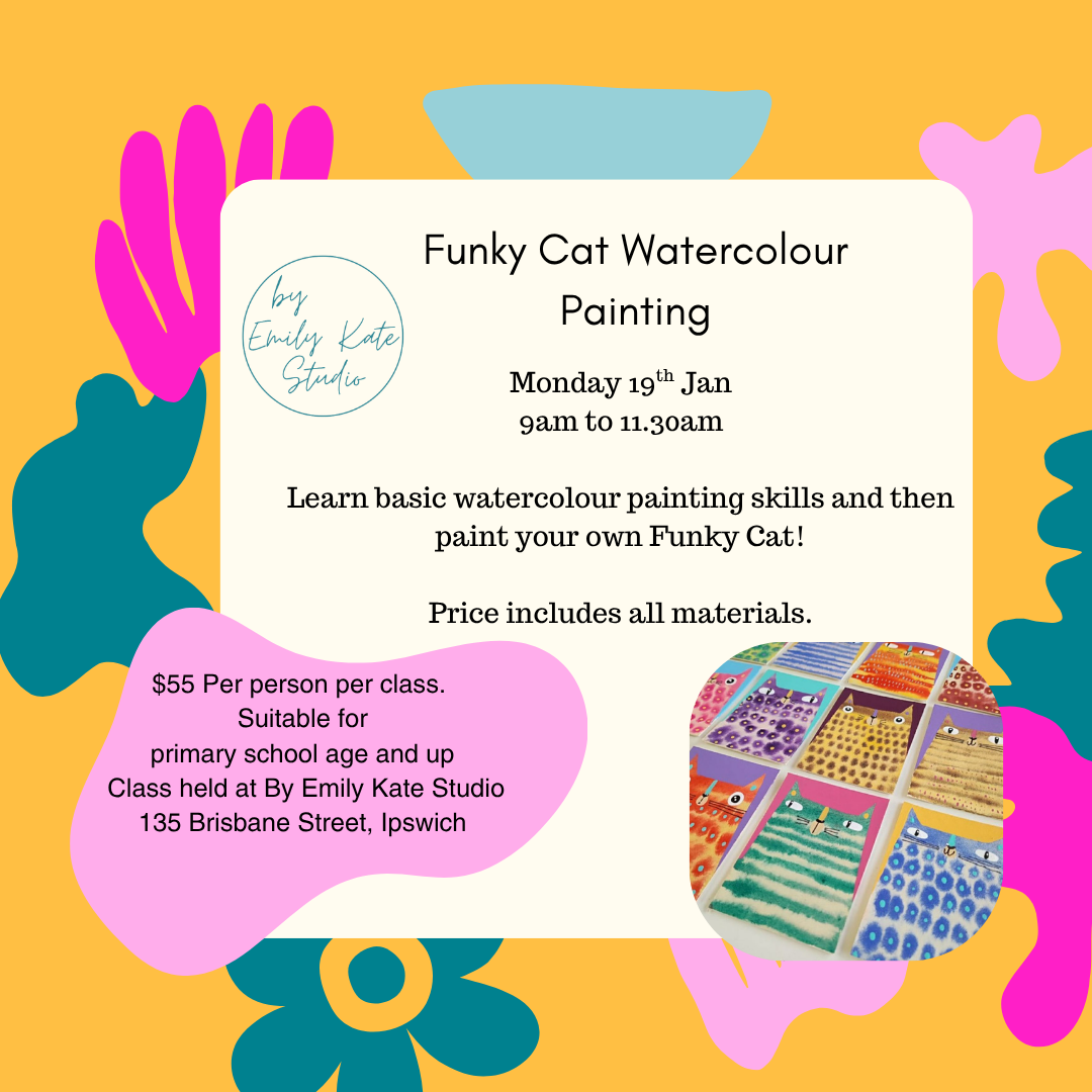 MONDAY 19TH JAN 9AM TO 11.30AM - FUNKY CAT WATERCOLOUR PAINTING