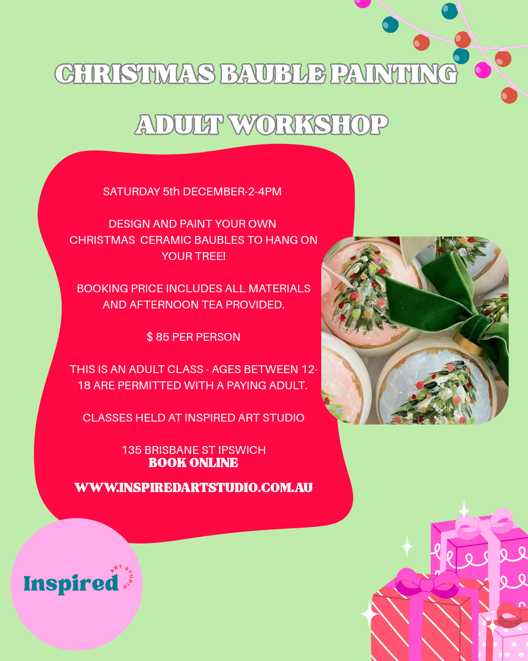 CHRISTMAS CERAMIC BAUBLE PAINTING- Sat 5th Dec 2pm to 4pm